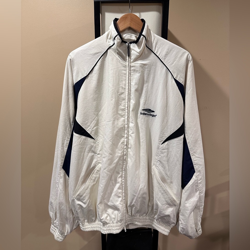 Balenciaga Sport Icon 3B White/Cream Zip Track Windbreaker Jacket
